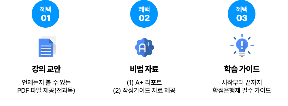 강의교안부터 학습 가이드, 수강 안내서까지! 학습자에게 필요한 모든 자료가 담겨져 있습니다.